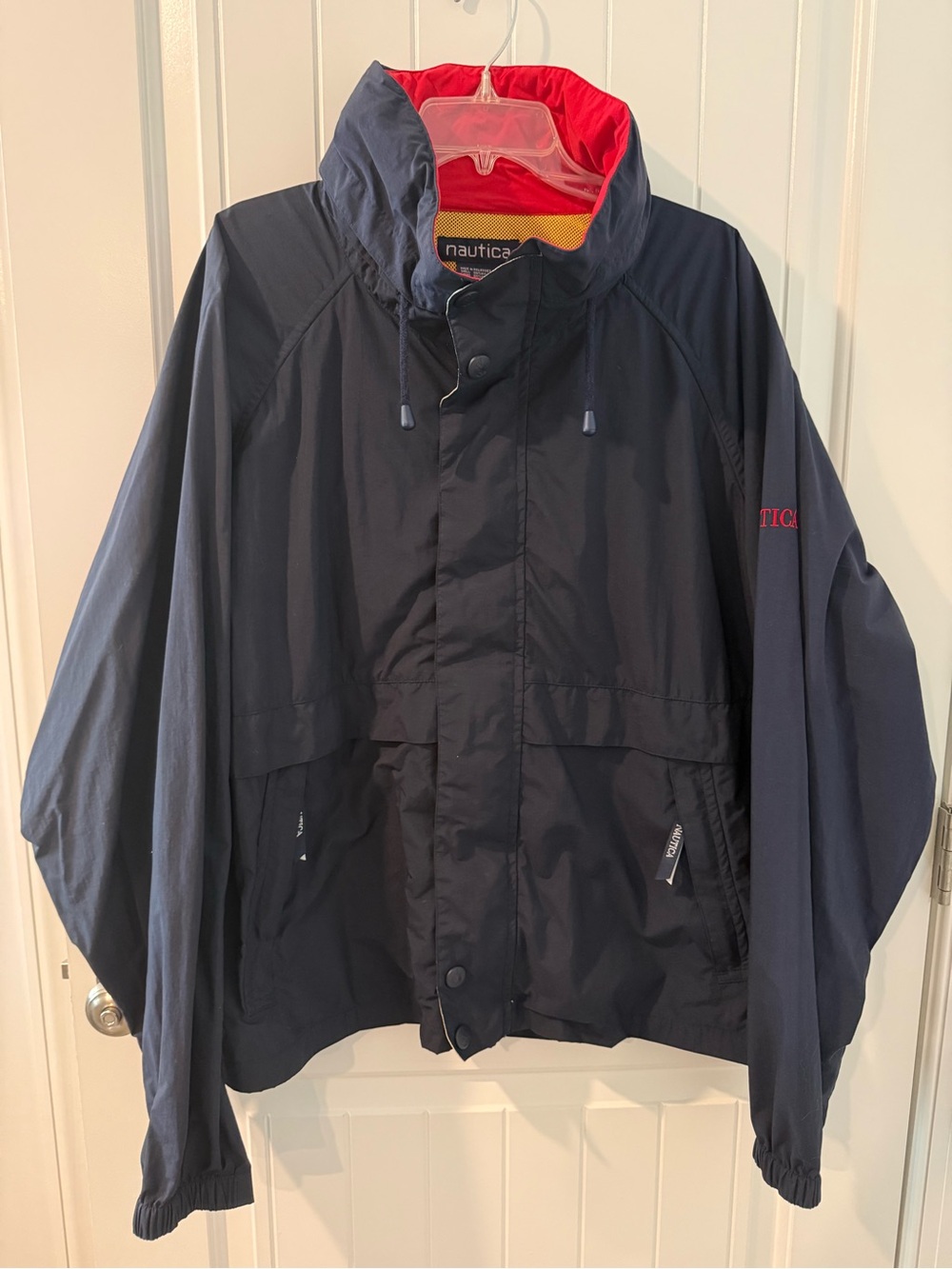 Nautica Navy Jacket with Red Lining and Hood